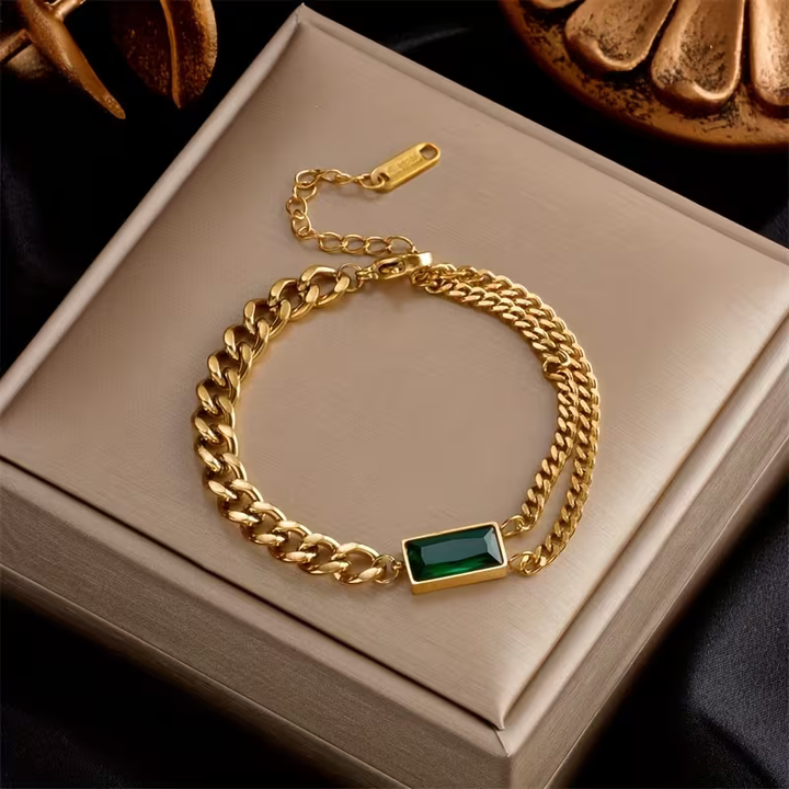 Pulseira de Barra de Esmeralda Dourada Atemporal