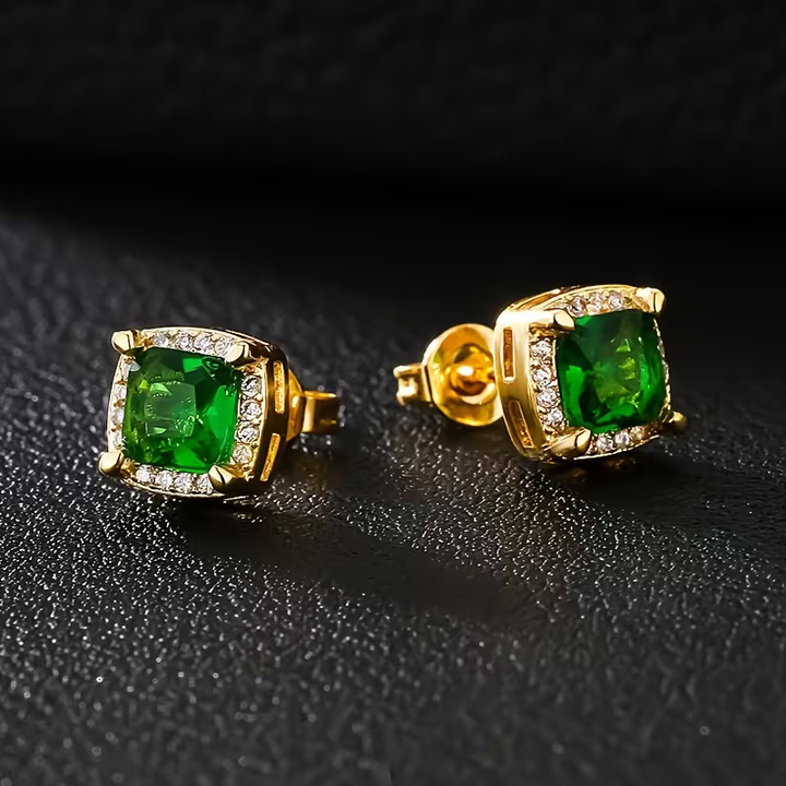 Brincos Elegantes de Pedra Preciosa em Ouro