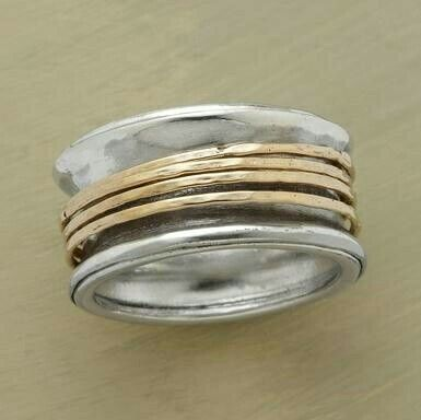 Anel de Fio Dourado em Prata Vintage