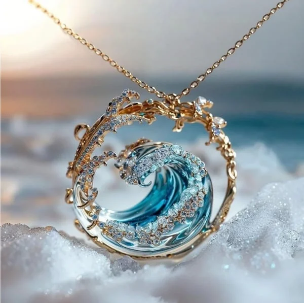 Colar Elegante com Onda do Oceano