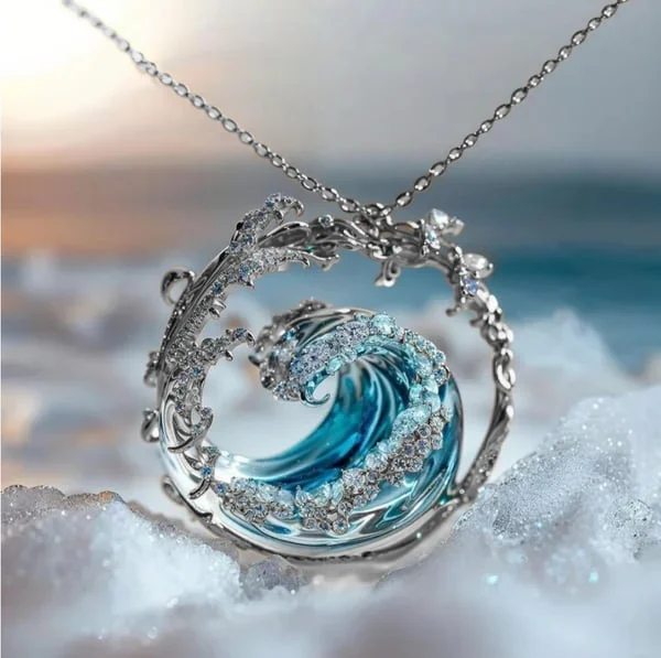 Colar Elegante com Onda do Oceano