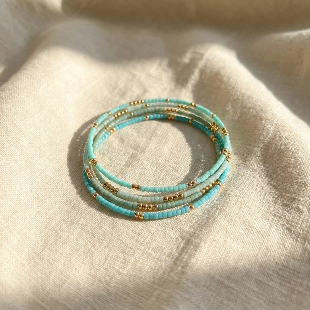 Conjunto de Pulseiras de Contas Turquesa Sutil