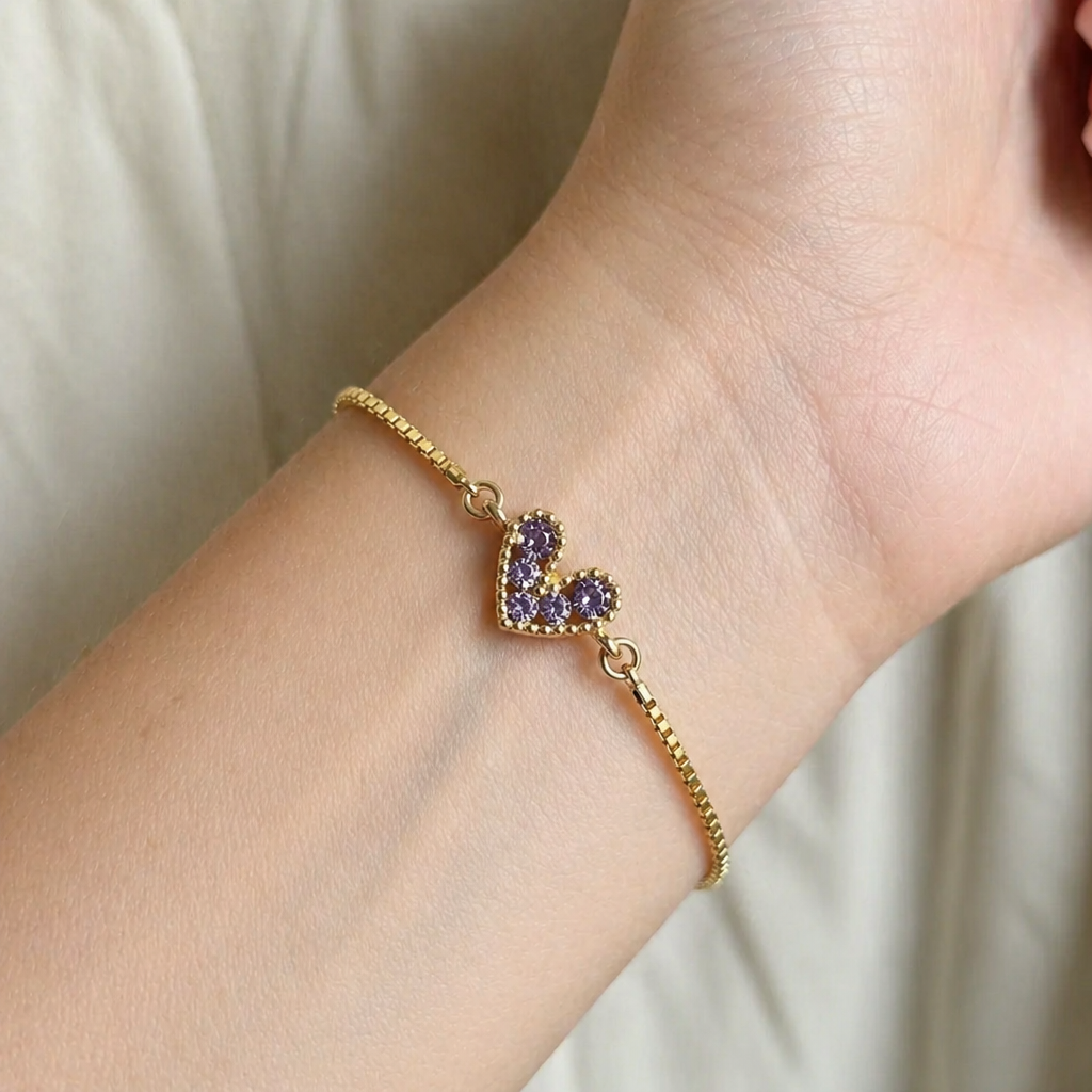 Pulseira Elegante de Ouro Lilás
