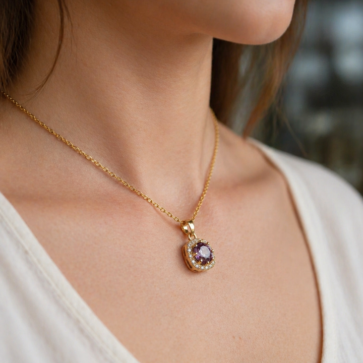 Colar de Ouro com Pave de Ametista Sofisticado