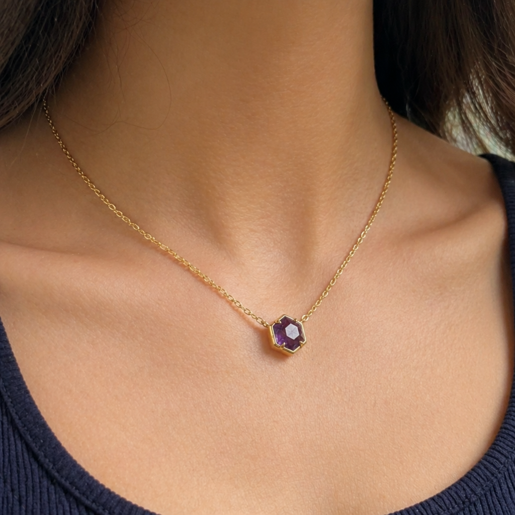 Pendente Elegante de Ametista em Ouro Rosa