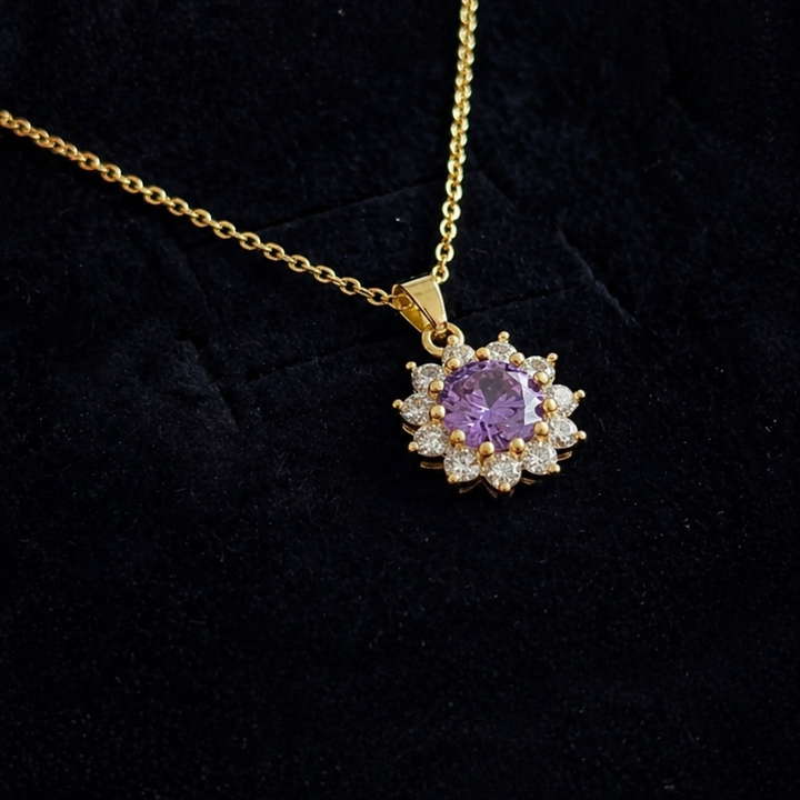 Colar de Ouro com Girassol de Ametista Elegante