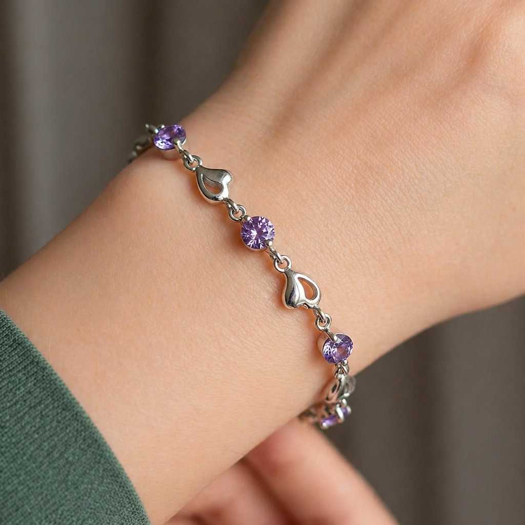 Pulseira Charm Coração de Ametista Sofisticada