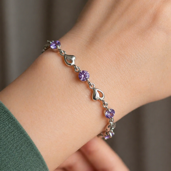Pulseira Charm Coração de Ametista Sofisticada