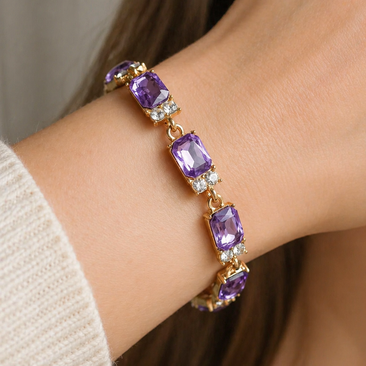 Pulseira de Charme Elegante de Ametista e Ouro