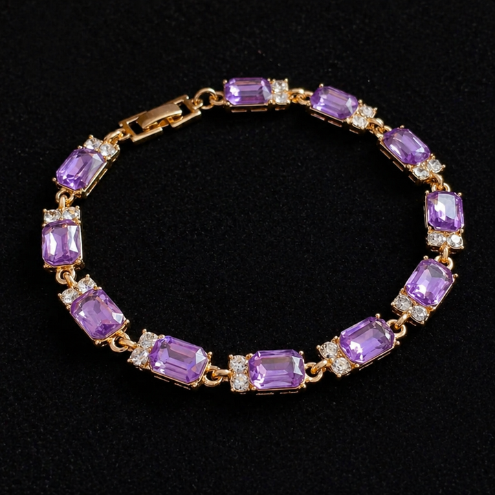 Pulseira de Charme Elegante de Ametista e Ouro