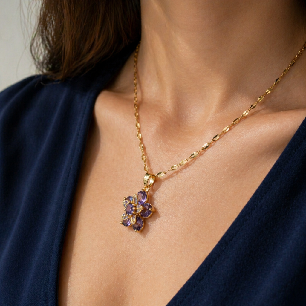 Colar Pendant Floral Dourado Elegante