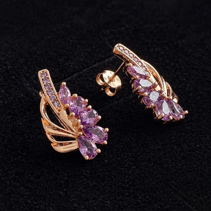 Brincos Elegantes de Ametista com Banho de Ouro Rosé