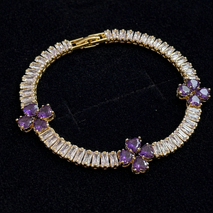 Pulseira de Ouro com Ametista Elegante