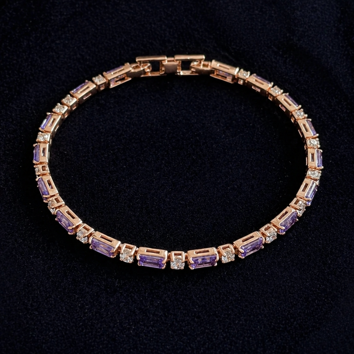 Pulseira Elegante de Ametista e Ouro Rosé