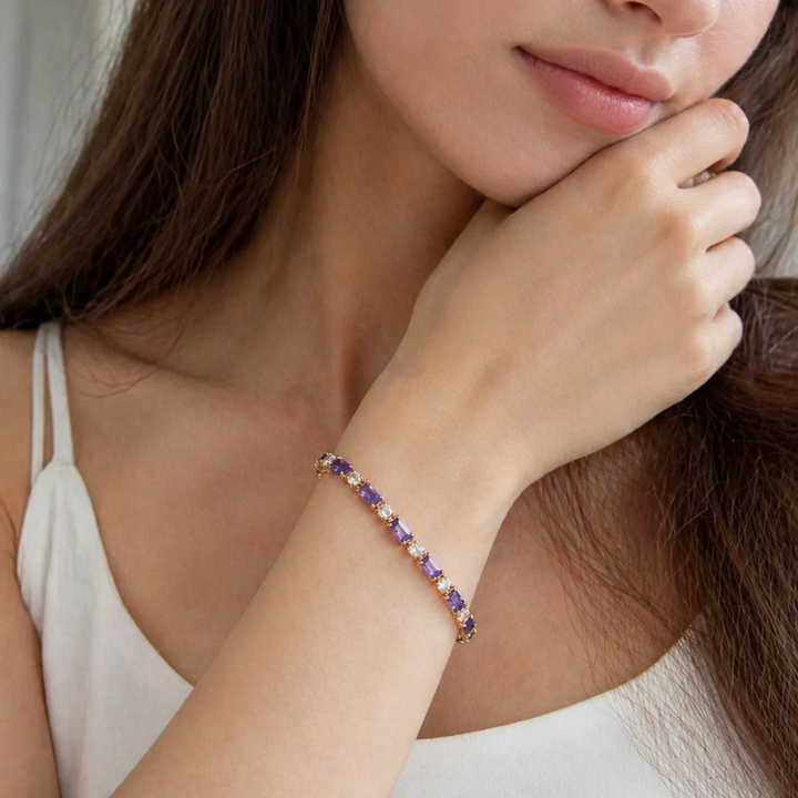 Pulseira Elegante de Ametista e Ouro Rosé