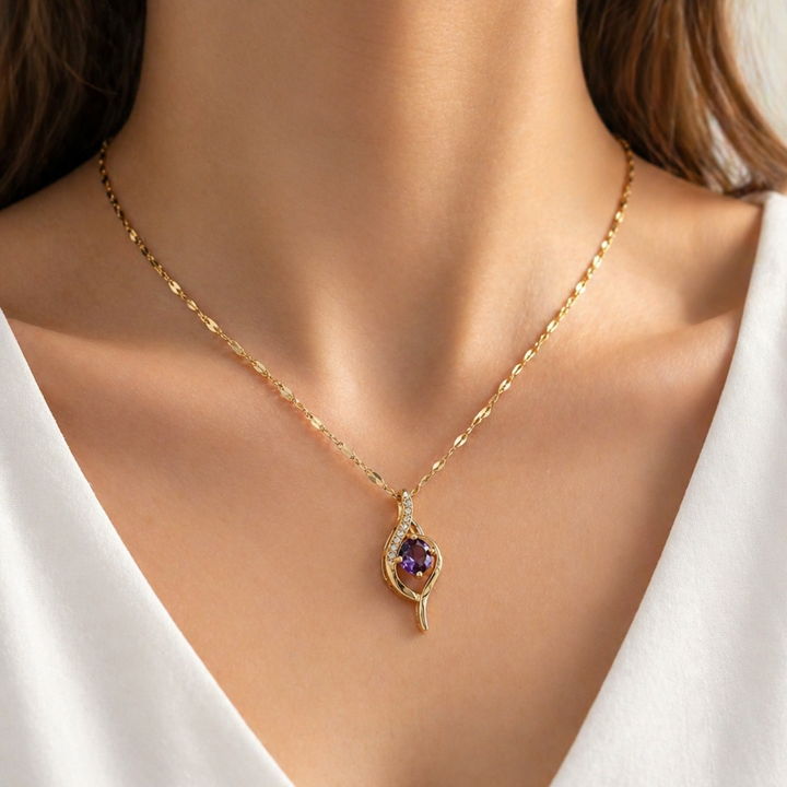 Colar de Ouro Elegante com Ametista