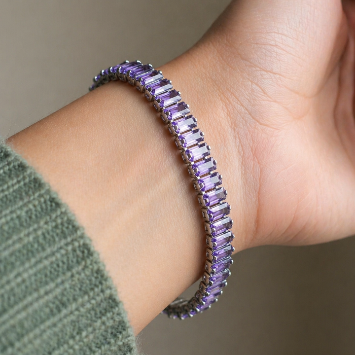 Pulseira de Ouro Branco com Ametista Sofisticada