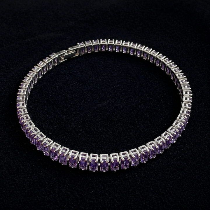 Pulseira de Ouro Branco com Ametista Sofisticada