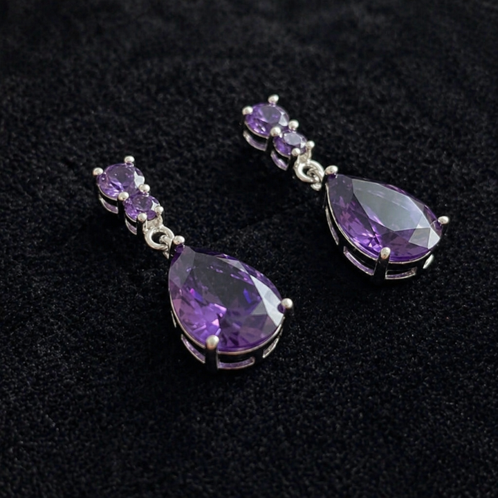Brincos Elegantes de Gota de Ametista