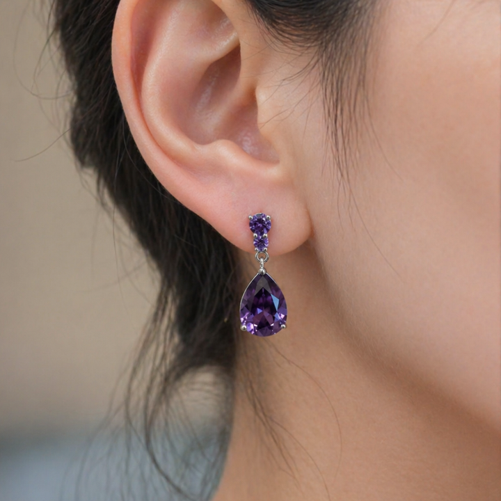 Brincos Elegantes de Gota de Ametista