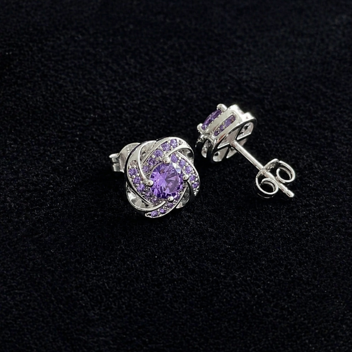 Brincos de Nó de Cristal Roxo Elegantes