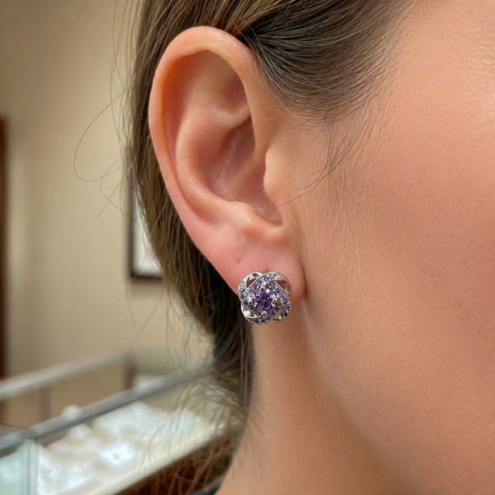 Brincos de Nó de Cristal Roxo Elegantes