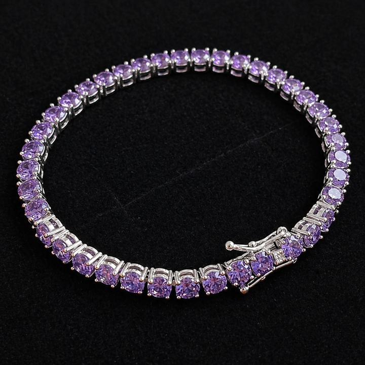 Pulseira de Ouro Branco com Ametista Elegante