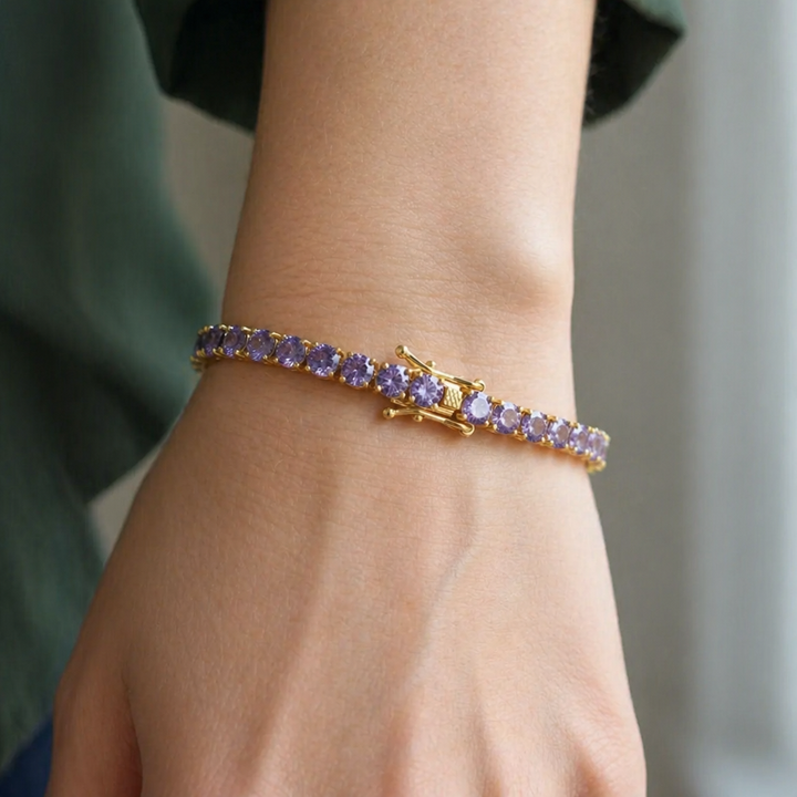 Pulseira de Ouro Branco com Ametista Elegante