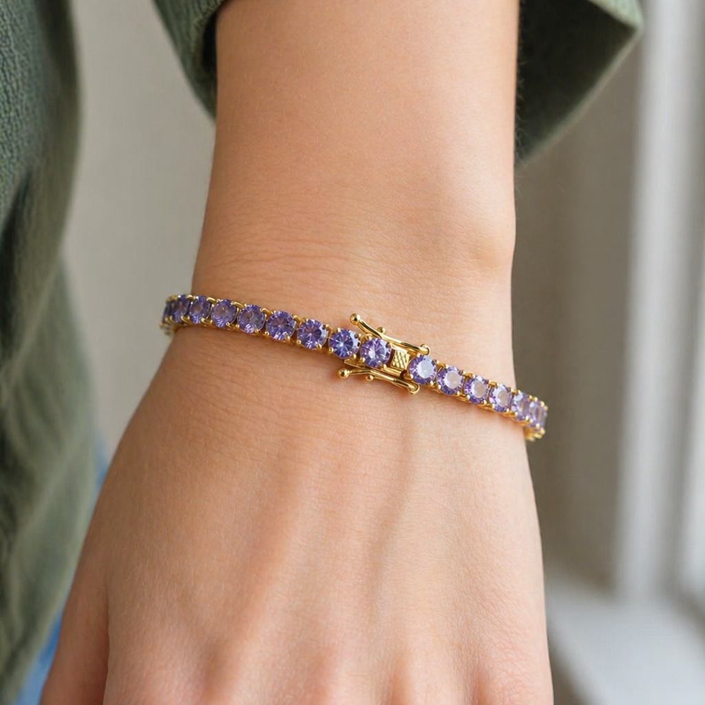 Pulseira de Ouro com Ametista Sofisticada