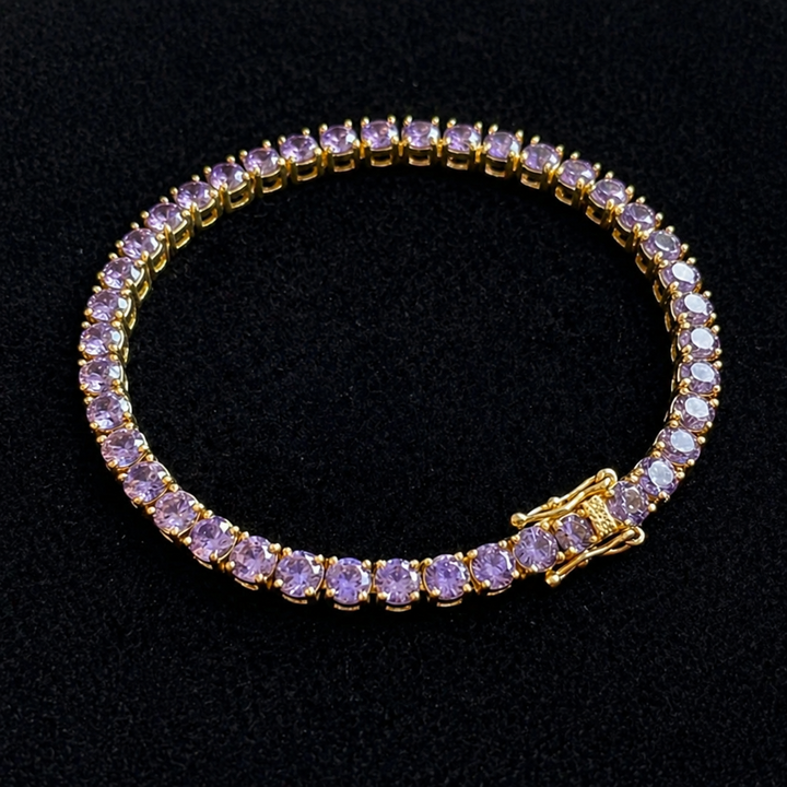 Pulseira de Ouro com Ametista Sofisticada