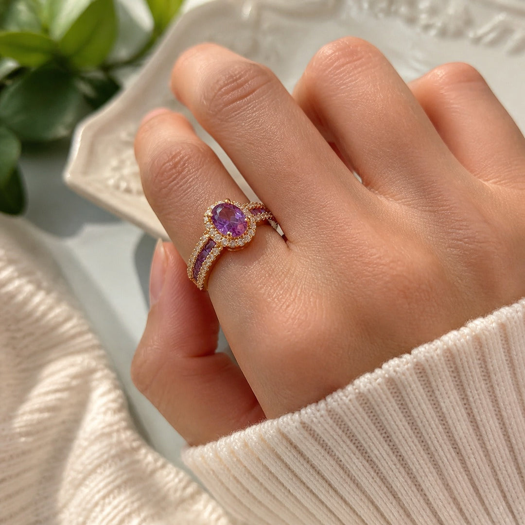 Anel de Ouro Rosa Lumina Violeta Sofisticado