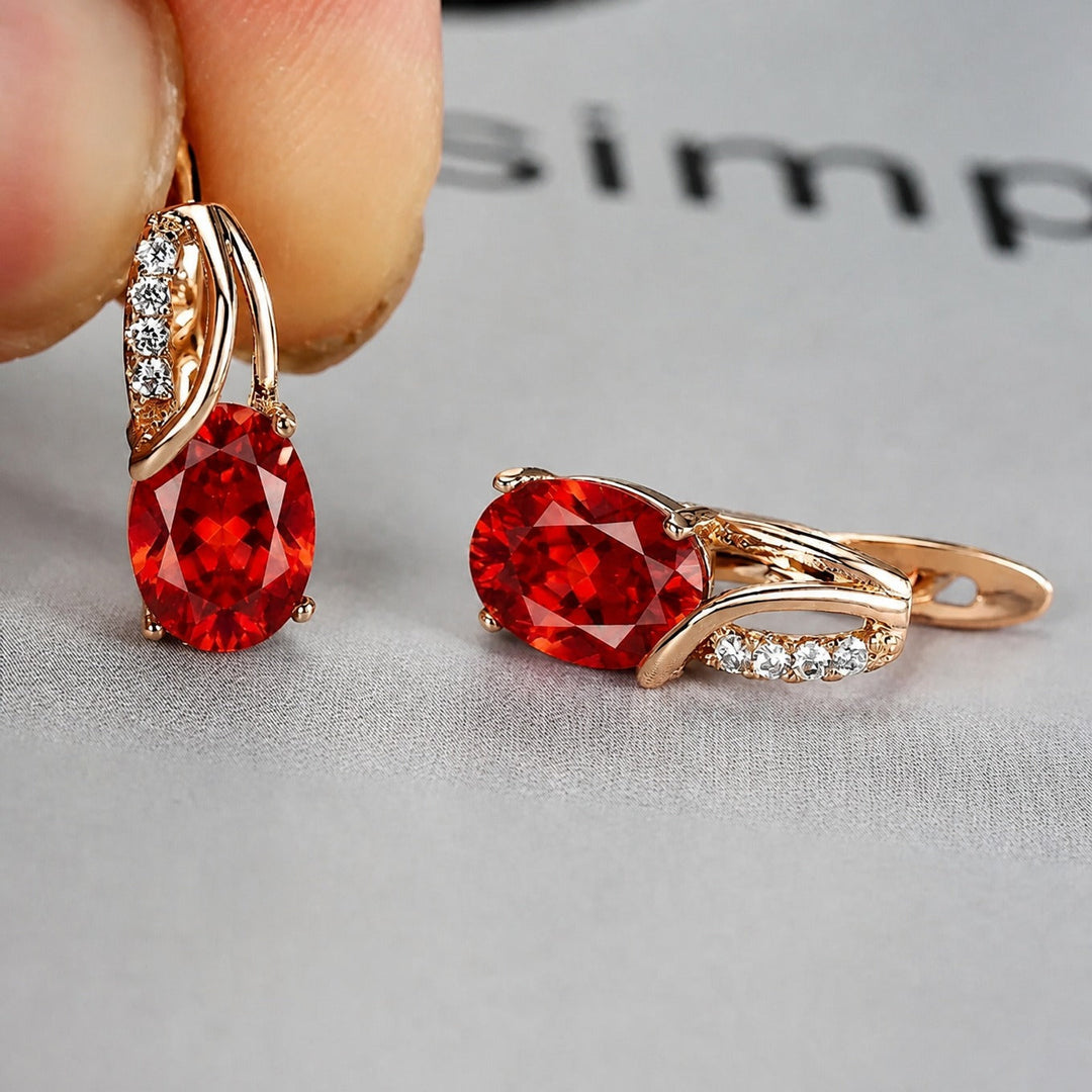 Brincos Ouro Glow Rubi Sofisticados