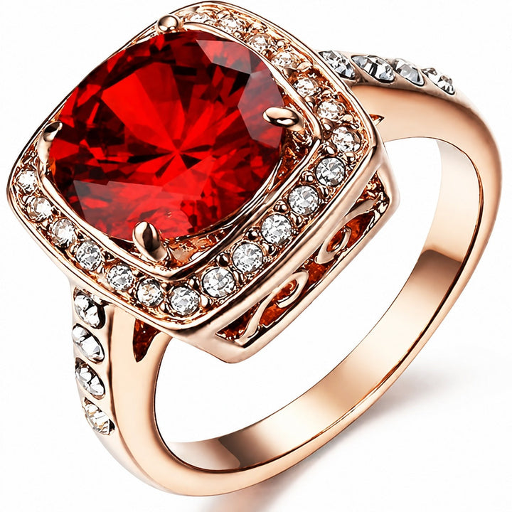 Anel de Ouro Halo Rubi Sofisticado