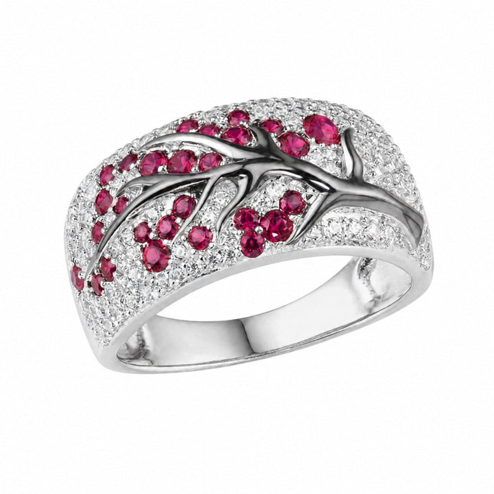 Anel de Ouro com Flor Rubi Elegante