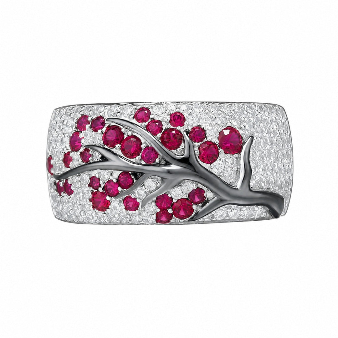 Anel de Ouro com Flor Rubi Elegante