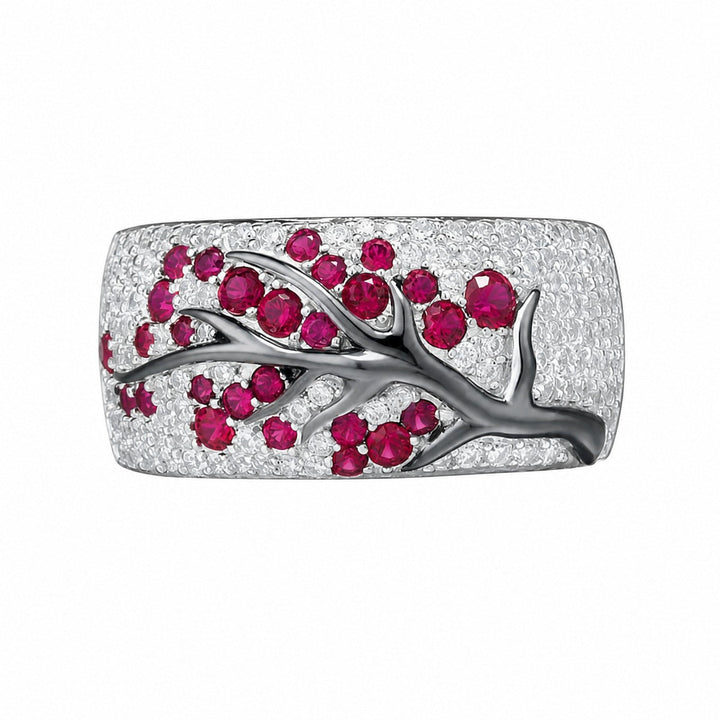 Anel de Ouro com Flor Rubi Elegante