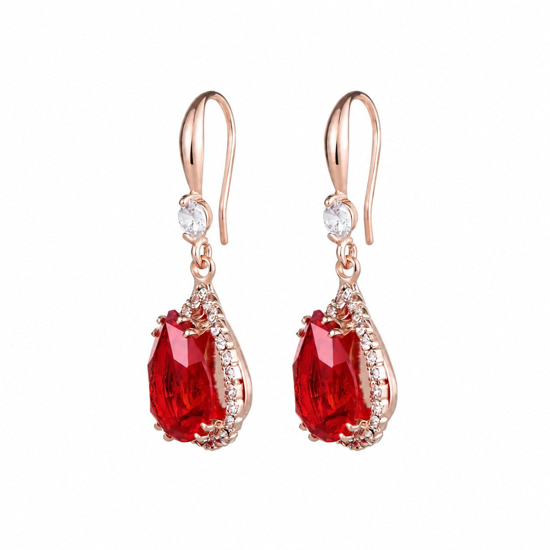 Brincos Elegantes de Gota de Rubi em Ouro Rosa