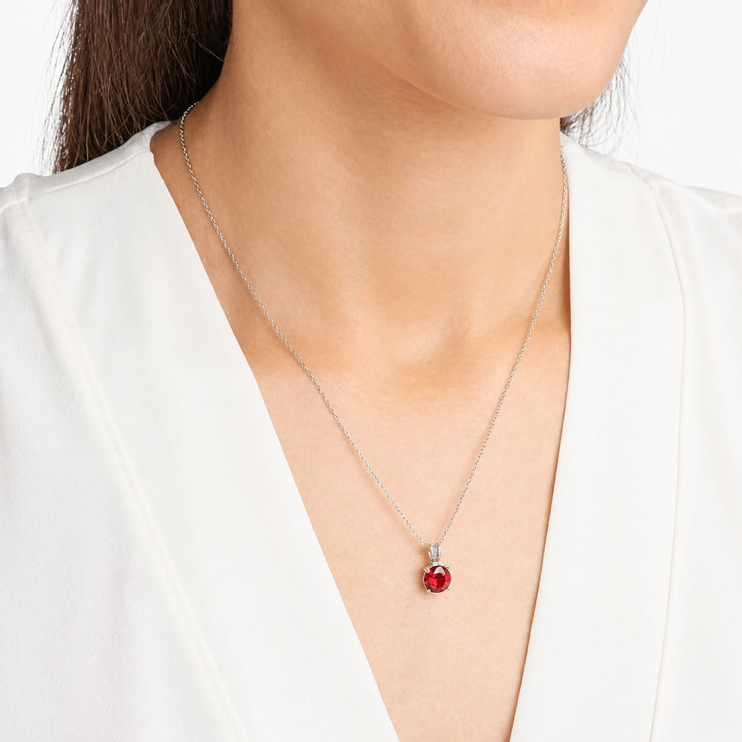 Colar de Rubi Corte Redondo em Ouro Branco