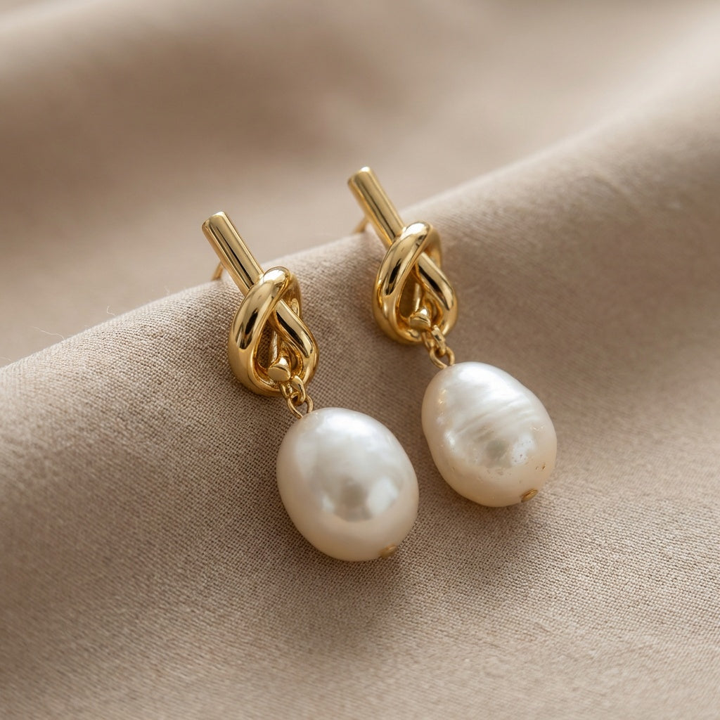 Brincos de Pérola Knotada Elegância