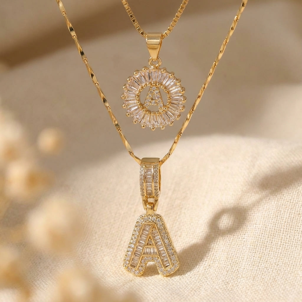 Conjunto de Colar Letra Ouro Premium
