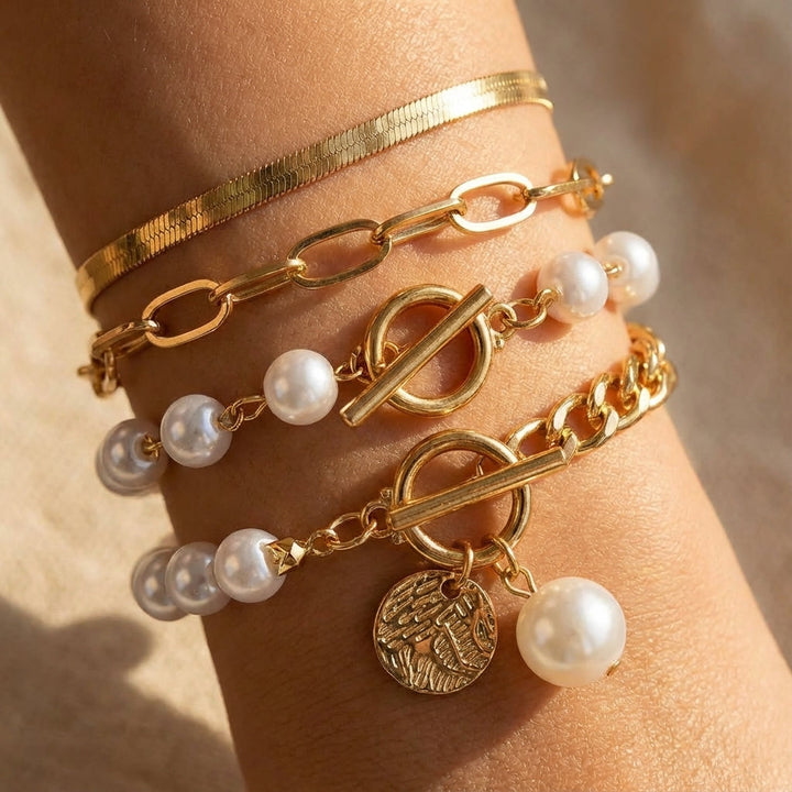 Conjunto de Pulseiras de Pérolas em Camadas Premium