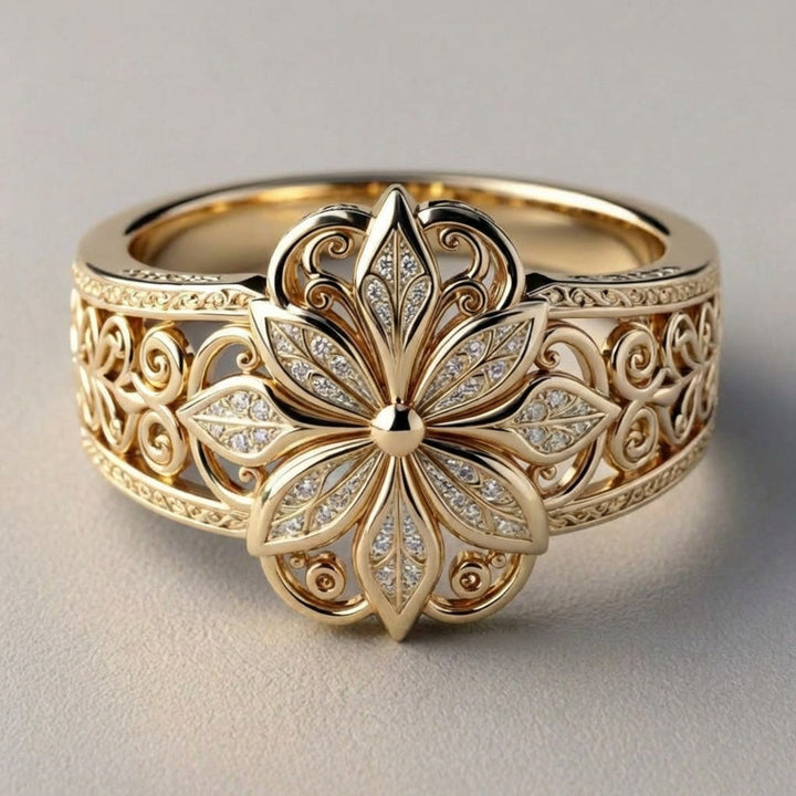 Anel Floral Exótico em Ouro