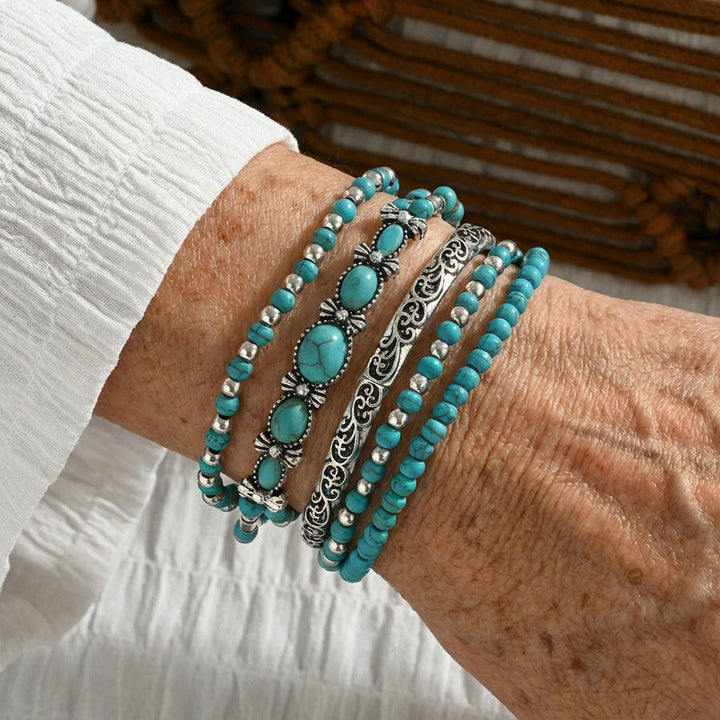 Conjunto de Pulseiras de Contas Turquesa Premium
