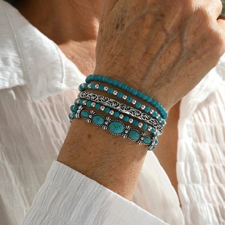 Conjunto de Pulseiras de Contas Turquesa Premium