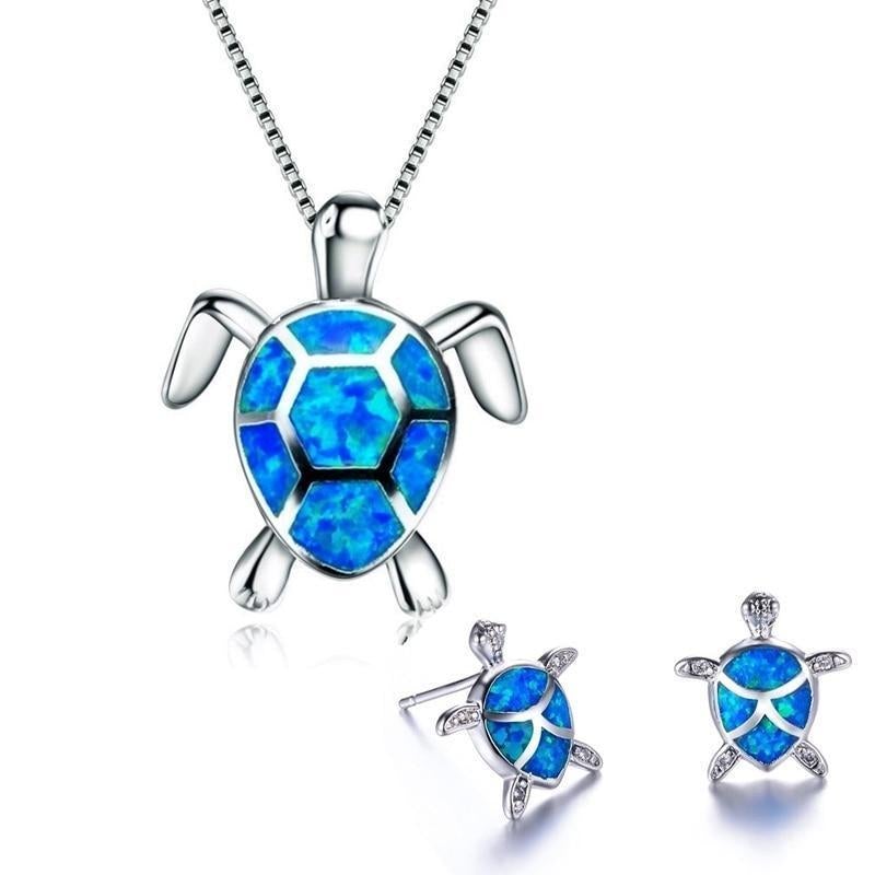 Colar de Tartaruga Marinha + Conjunto de Brincos em Opala e Prata