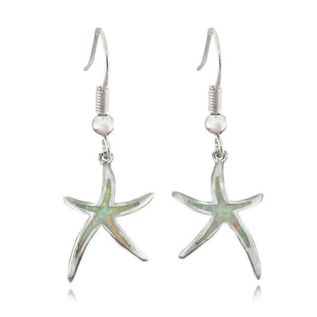 Brincos de Estrela do Mar em Opala e Prata