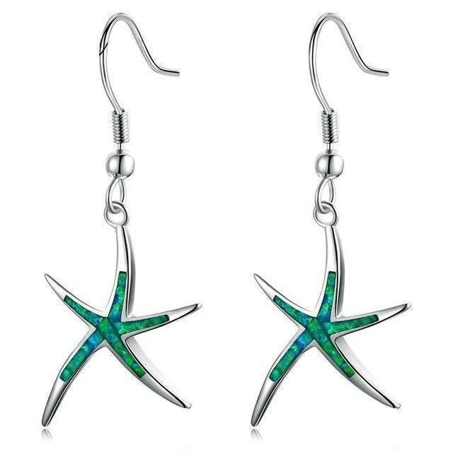Brincos de Estrela do Mar em Opala e Prata