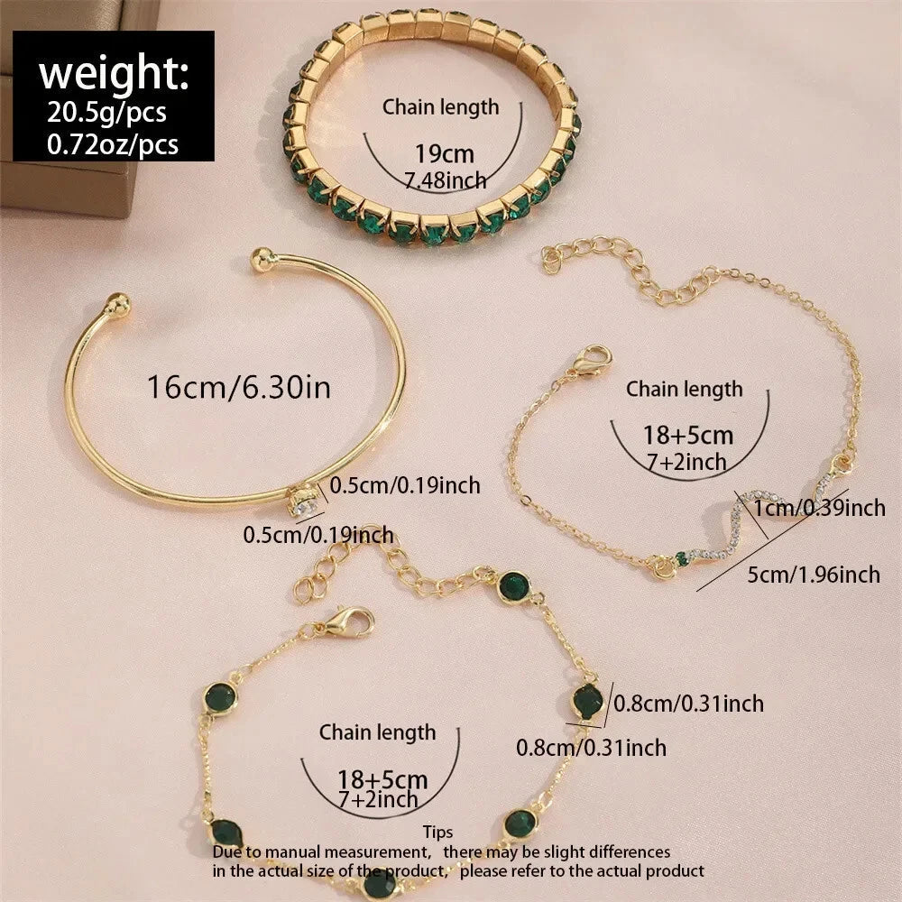 Conjunto de Pulseiras em Camadas Esmeralda