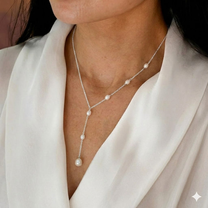 Colar Lariat de Pérolas em Cascata